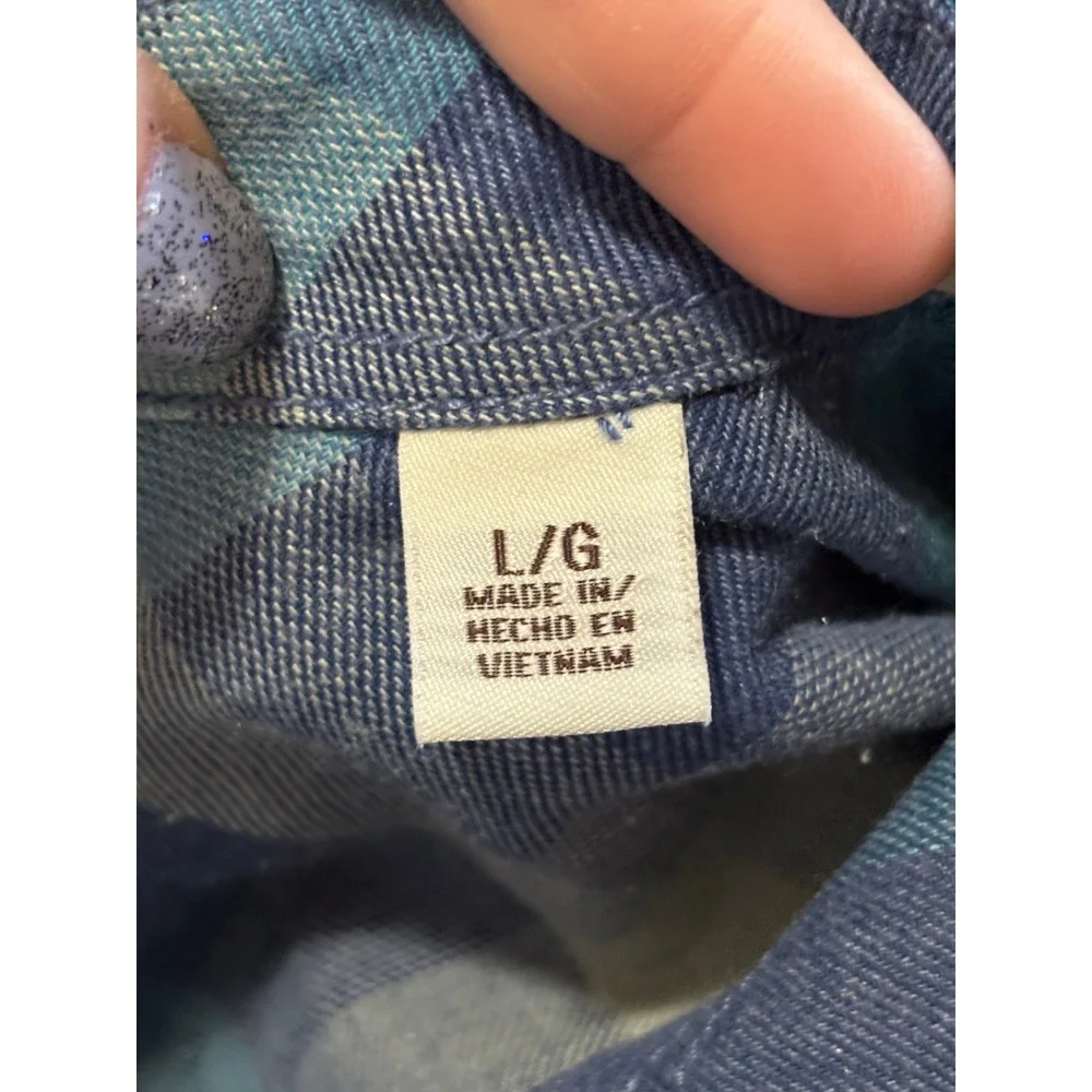Weatherproof Vintage Mens Blue Teal Plaid Flannel Button Down Shirt Large